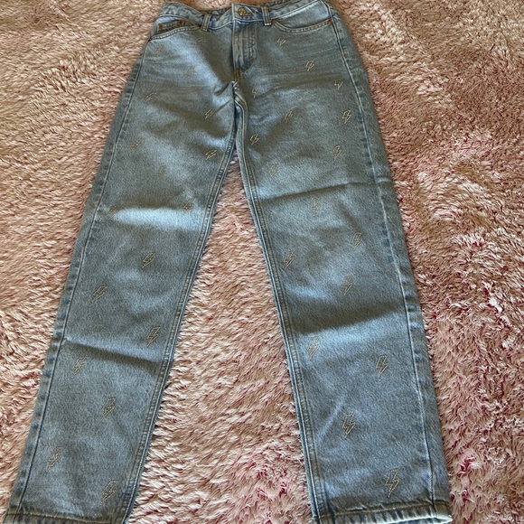Topshop Light Blue Bedazzled Lightening Denim Jeans - Picture 1 of 6
